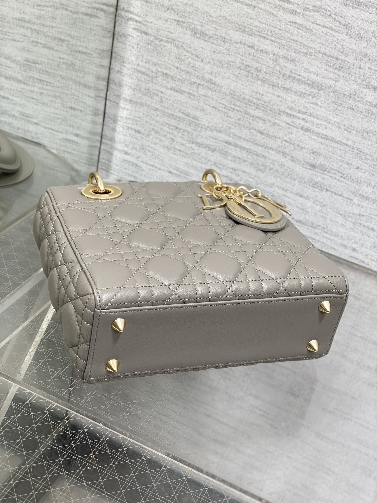 Small Lady Dior My ABCDior Bag Stone Gray Cannage Lambskin